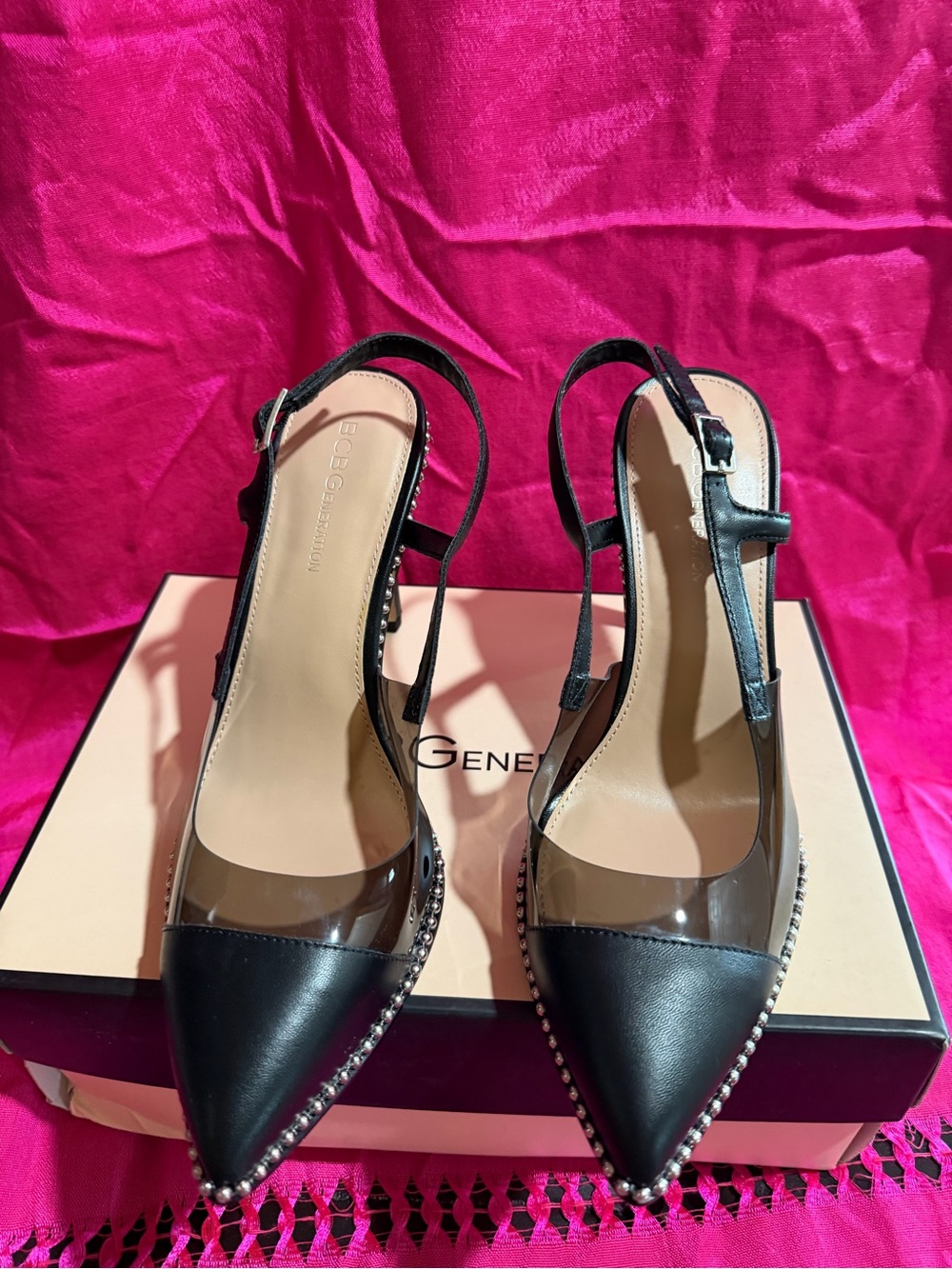 BCBGENERATION Black Stud-Trim Slingback Pointed Toe Pumps -  Women8.5